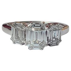 Natural Emerald Cut Diamonds Engagement / Wedding Ring Set in 18K White Gold