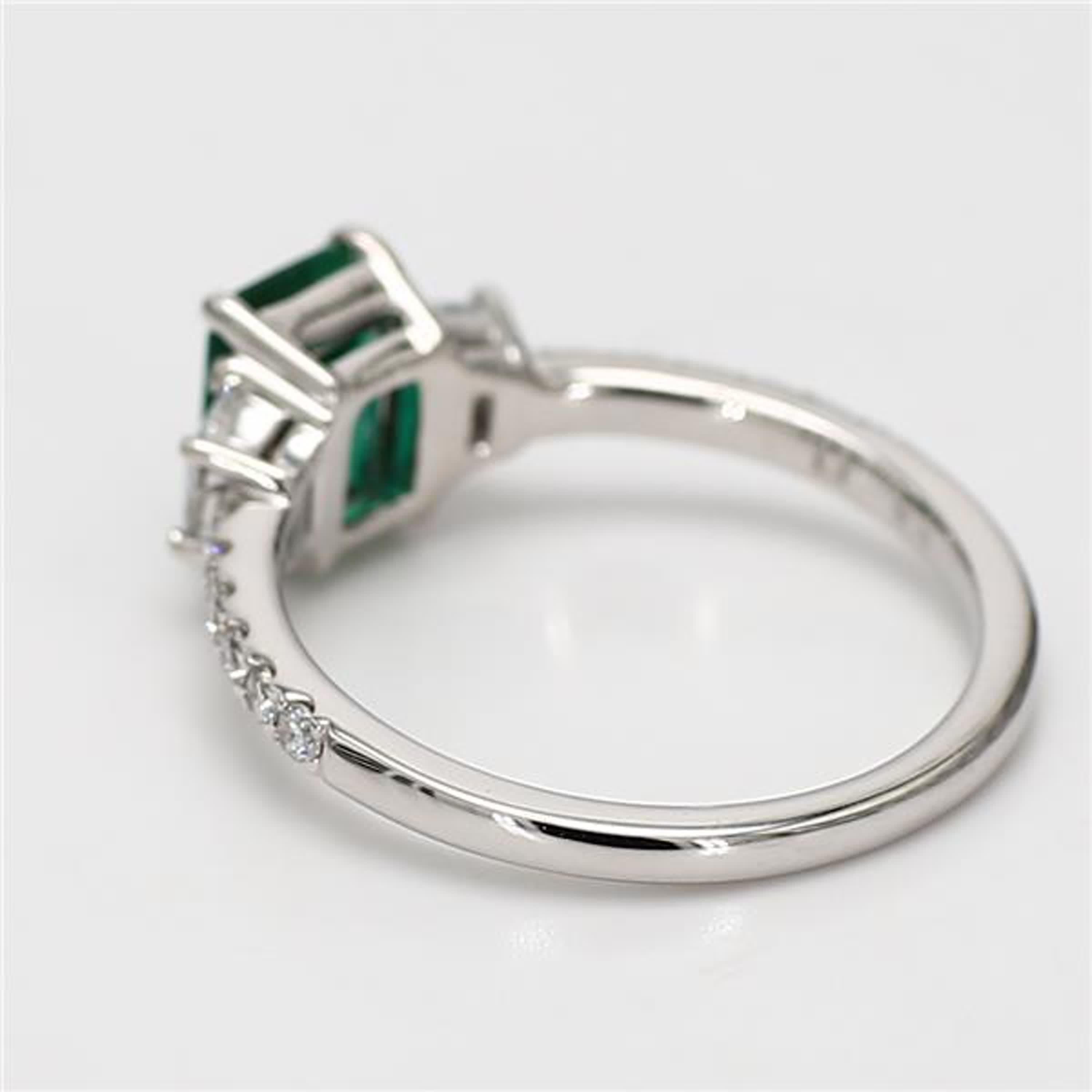 Natural Emerald Cut Emerald and White Diamond 1.45 Carat TW Gold Cocktail Ring In New Condition For Sale In New York, NY