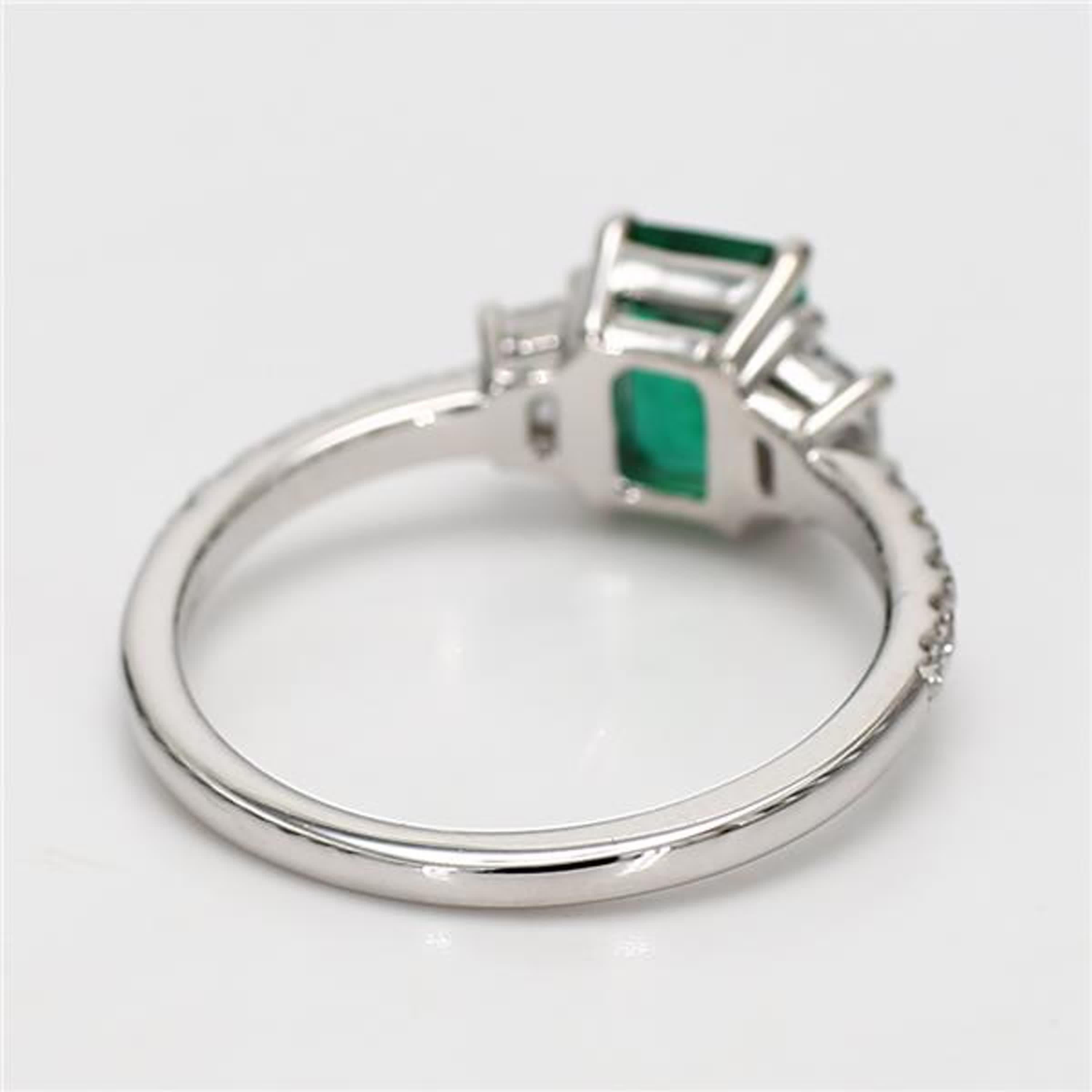 Women's Natural Emerald Cut Emerald and White Diamond 1.45 Carat TW Gold Cocktail Ring For Sale
