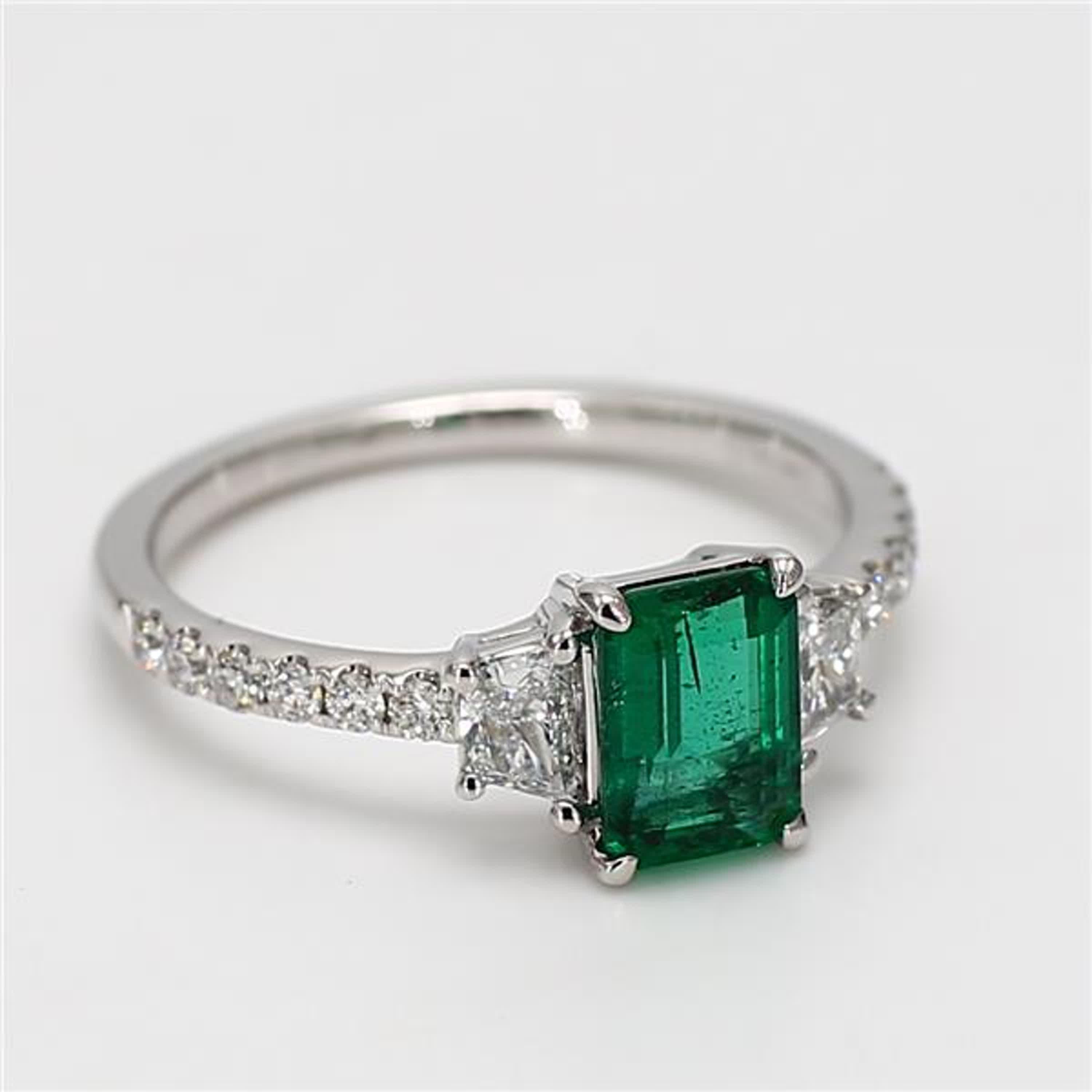 Natural Emerald Cut Emerald and White Diamond 1.45 Carat TW Gold Cocktail Ring 2