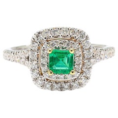 Bague de cocktail en or avec émeraude naturelle et diamant blanc de 74 carat TW
