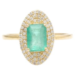 Natural Emerald Cut Emerald Diamond Ring in 14K Solid Gold (Certified)