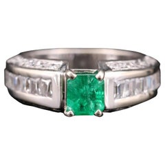 Natural Emerald Cut Emerald Diamonds Engagement Ring, Unique Wedding Ring