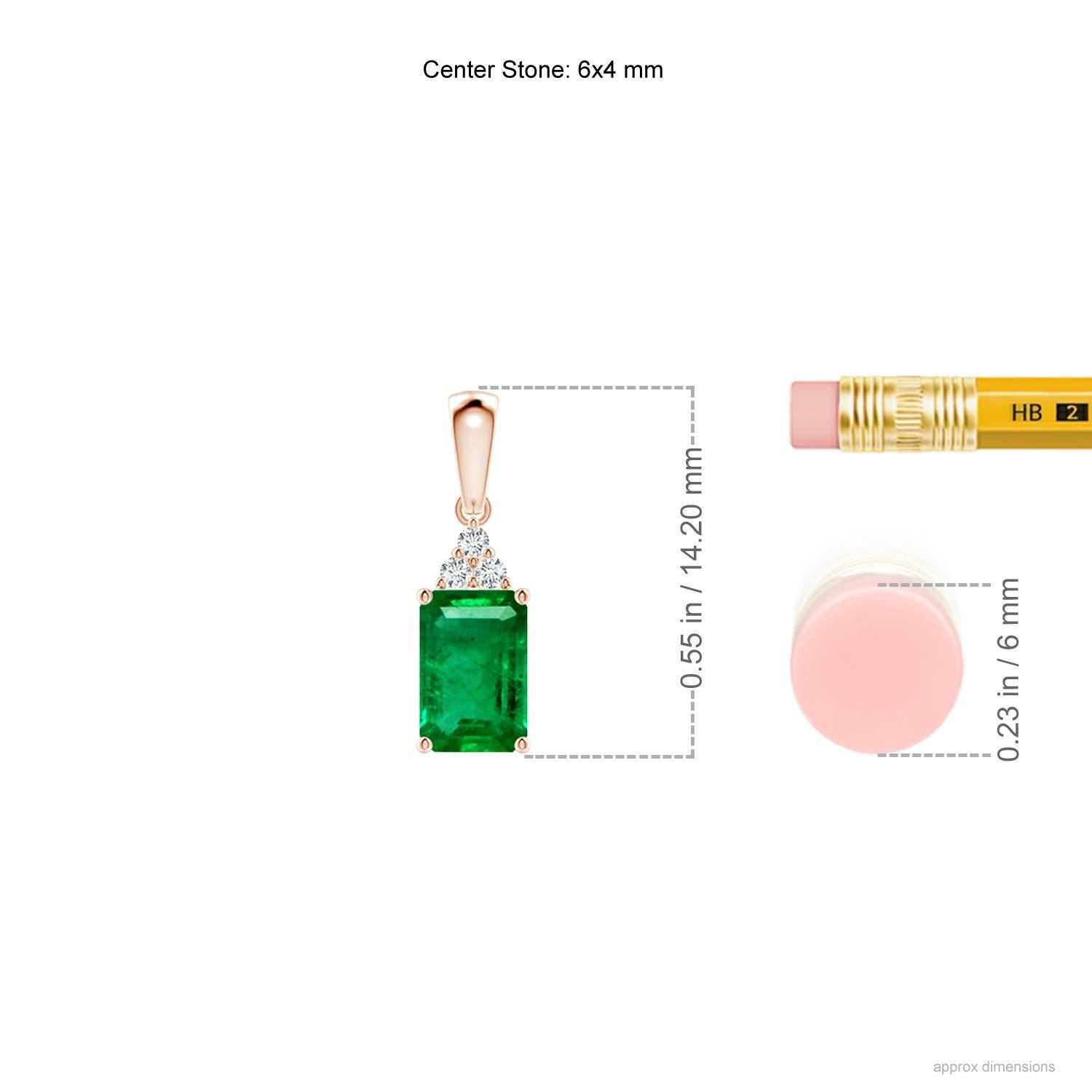 Moderno Ciondolo con smeraldo naturale e diamante in oro rosa di dimensioni 6x4 mm in vendita