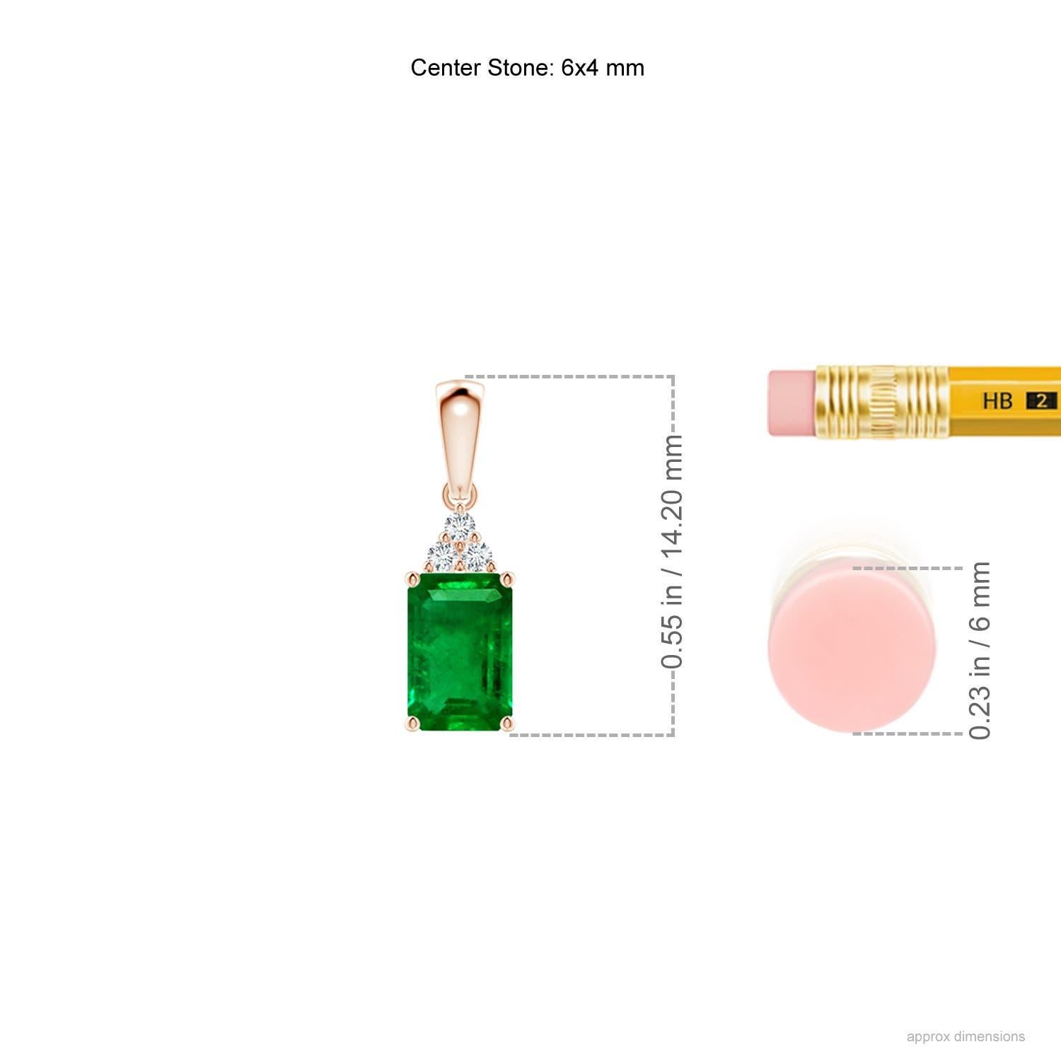 Modern Natural Emerald-Cut Emerald Pendant with Diamond in Rose Gold Size-6x4mm For Sale
