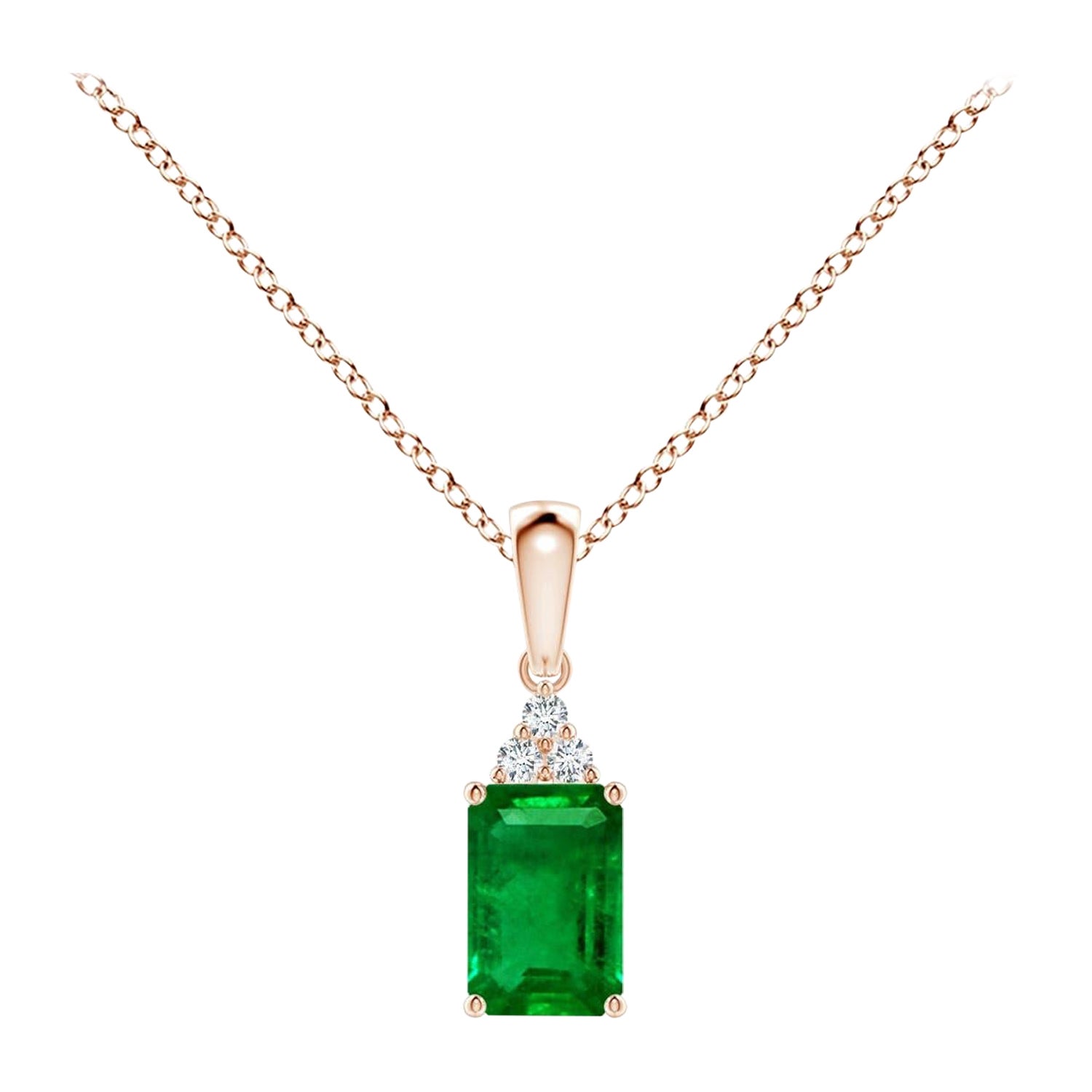Ciondolo con smeraldo naturale e diamante in oro rosa di dimensioni 6x4 mm in vendita