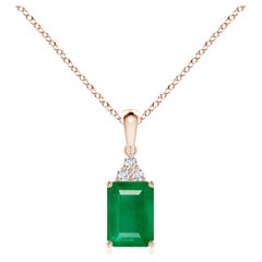 Natural Emerald-Cut Emerald Pendant with Diamond in Rose Gold Size-7x5mm
