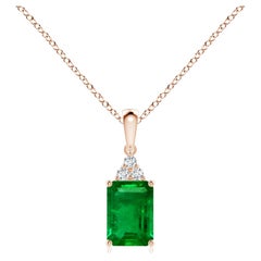 Colgante de Esmeralda Natural con Diamante en Oro Rosa Tamaño-7x5mm