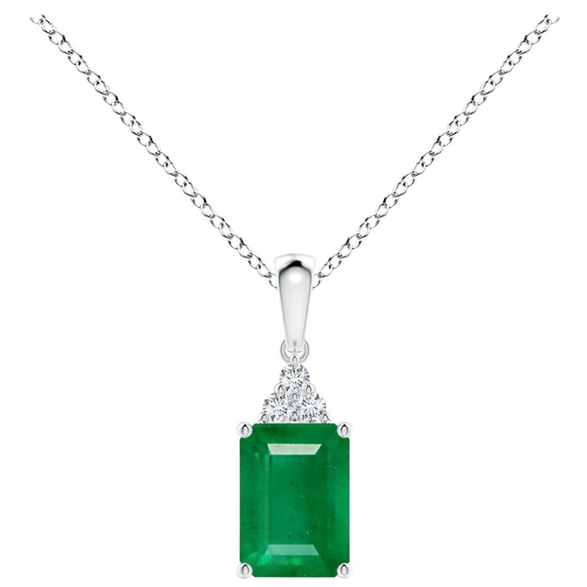 Natural Emerald-Cut Emerald Pendant with Diamond in White Gold Size-7x5mm
