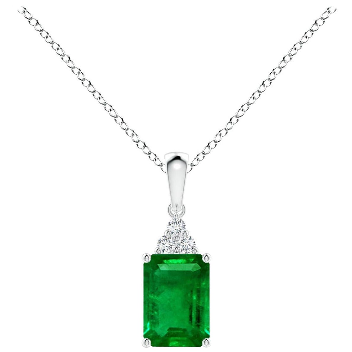 Natural Emerald-Cut Emerald Pendant with Diamond in White Gold Size-7x5mm