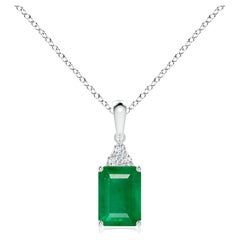 Natural Emerald-Cut Emerald Pendant with Diamond in White Gold Size-7x5mm