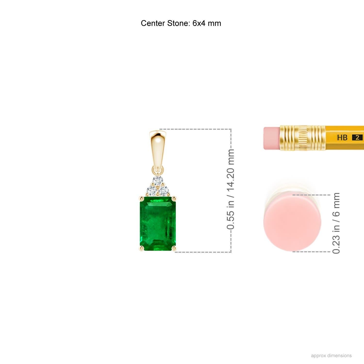 Modern Natural Emerald-Cut Emerald Pendant with Diamond in YellowGold Size-6x4mm For Sale