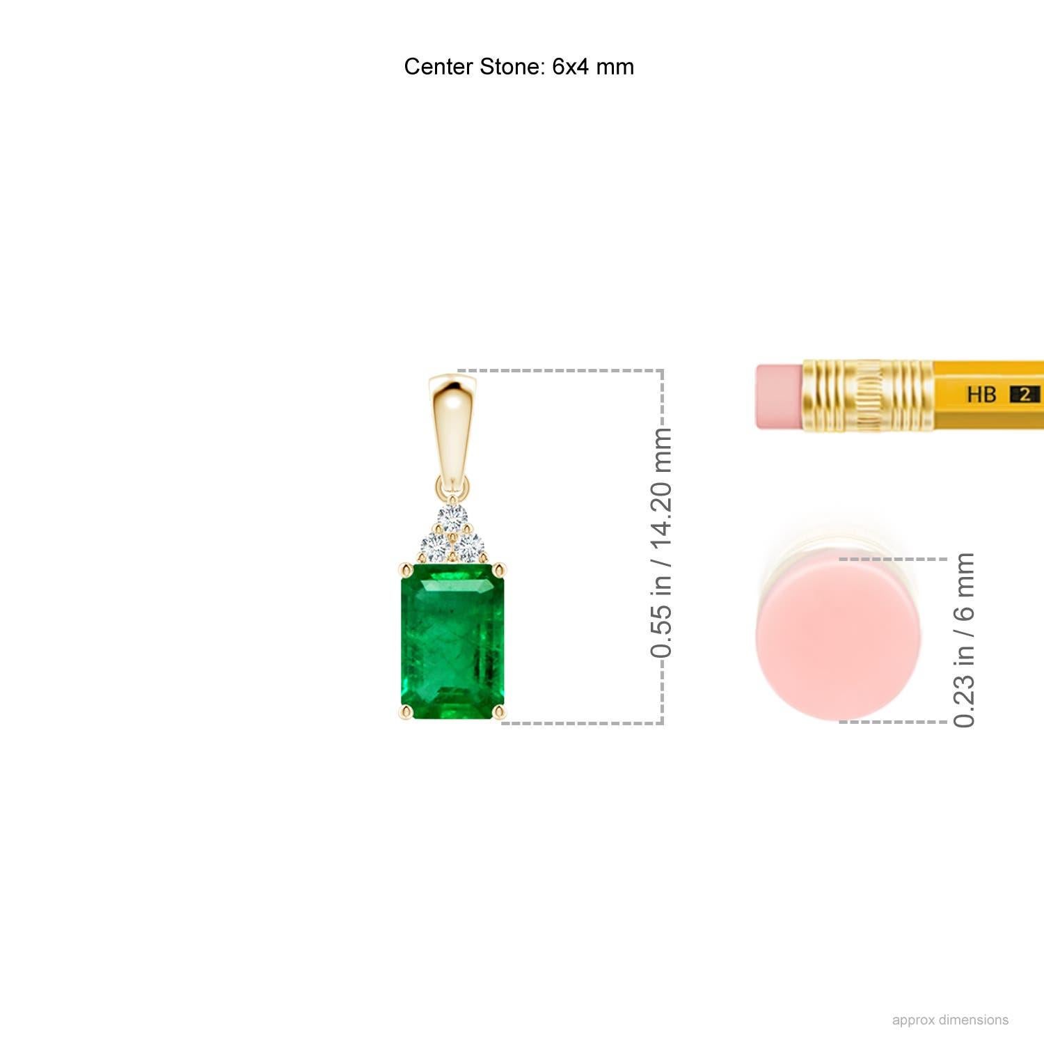 Natürlicher Smaragd-Anhänger im Smaragdschliff mit Diamant in Gelbgold Größe-6x4 mm (Moderne) im Angebot
