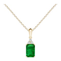 Natural Emerald-Cut Emerald Pendant with Diamond in YellowGold Size-6x4mm