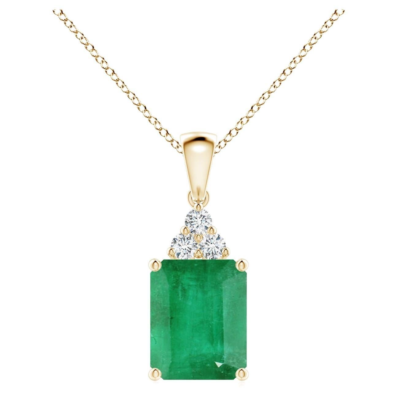 Ciondolo con smeraldo naturale e trio di diamanti in oro giallo 14K in vendita
