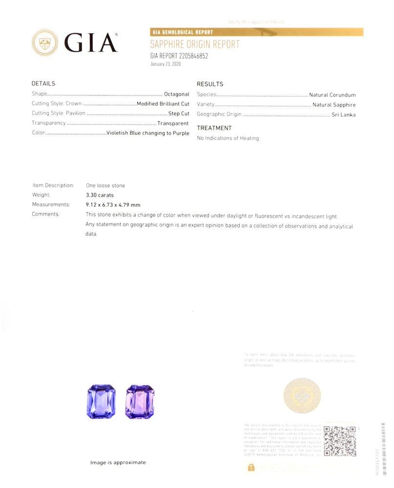 Natural Emerald Cut GIA No Heat Ceylon Sapphire Diamond Platinum Tacori Ring In Excellent Condition In Miami, FL