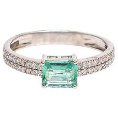 Natural Emerald cut octagon diamond ring white gold in 18k