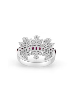 Natural Emerald cut Ruby (No Heat) and Pear cut White Diamond Ring in 18K Gold