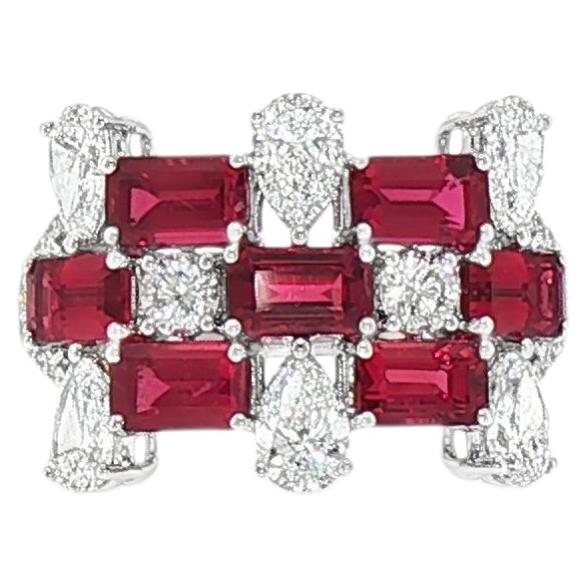 Natural Mozambique Ruby (No Heat) and Pear cut White Diamond Ring in 18K Gold