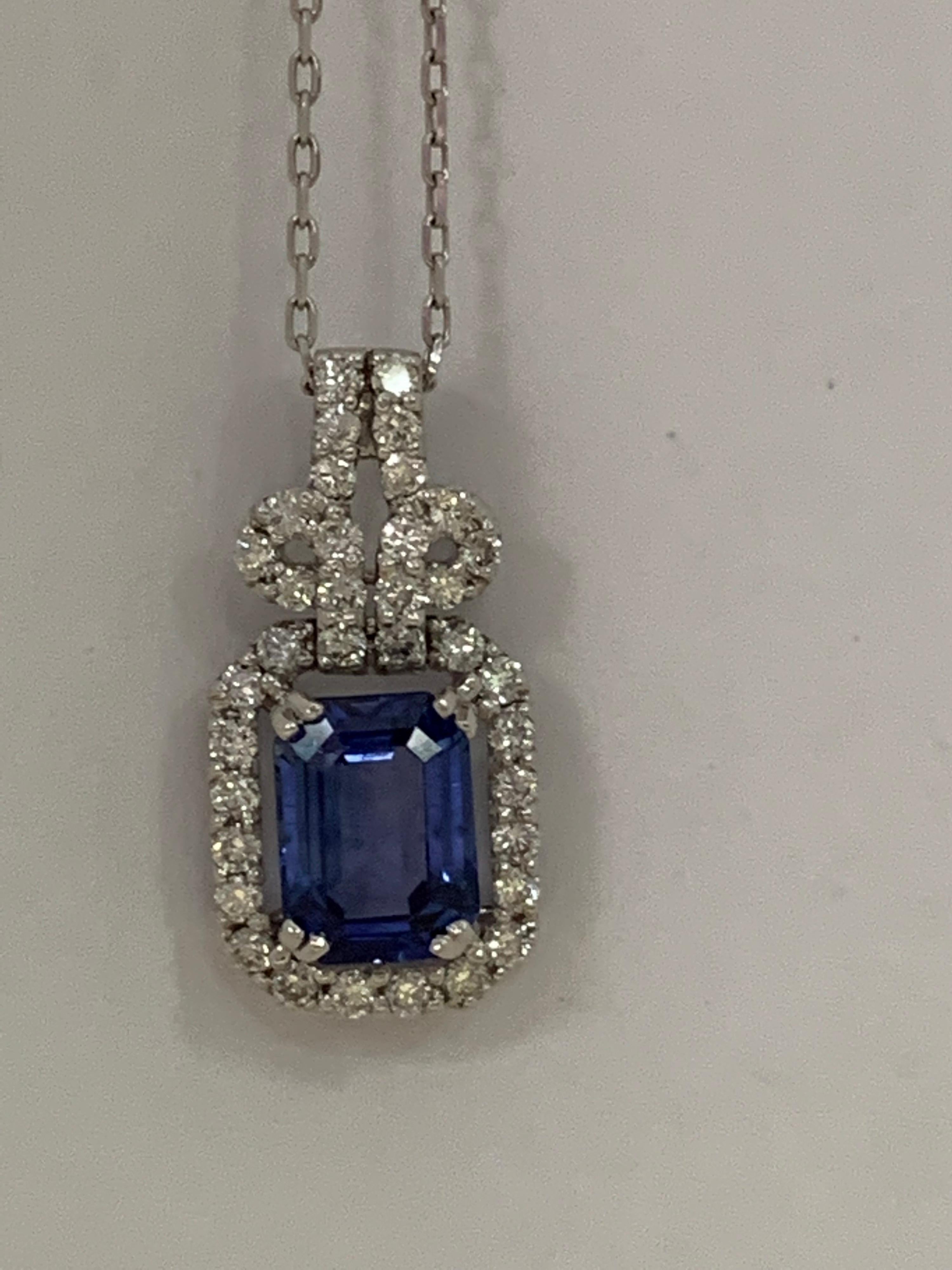 Contemporary Natural Emerald Cut Sapphire and Diamonds Pendants