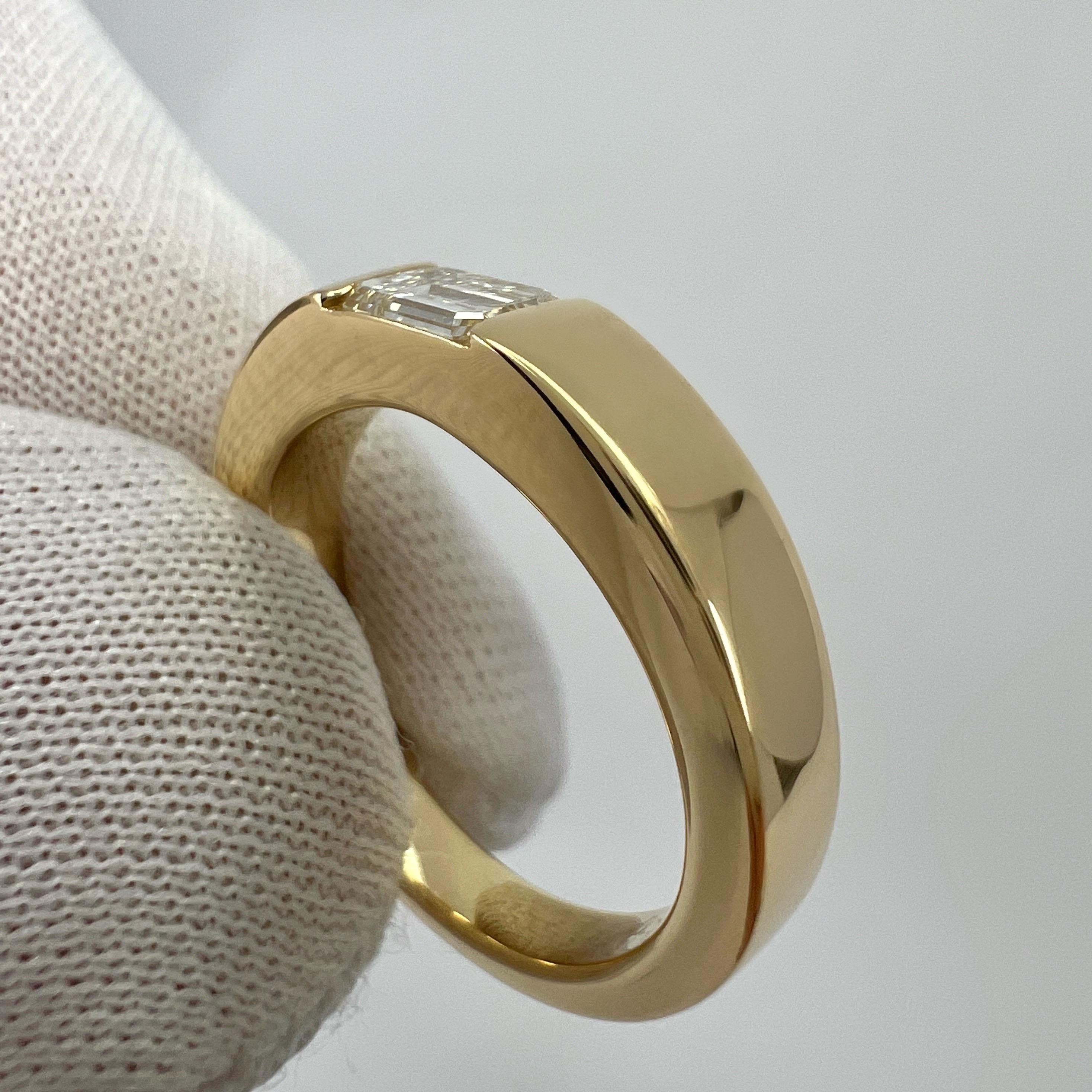 Siegelbandring, natürlicher weißer Diamant im Smaragdschliff 18k Gelbgold Solitär 6
