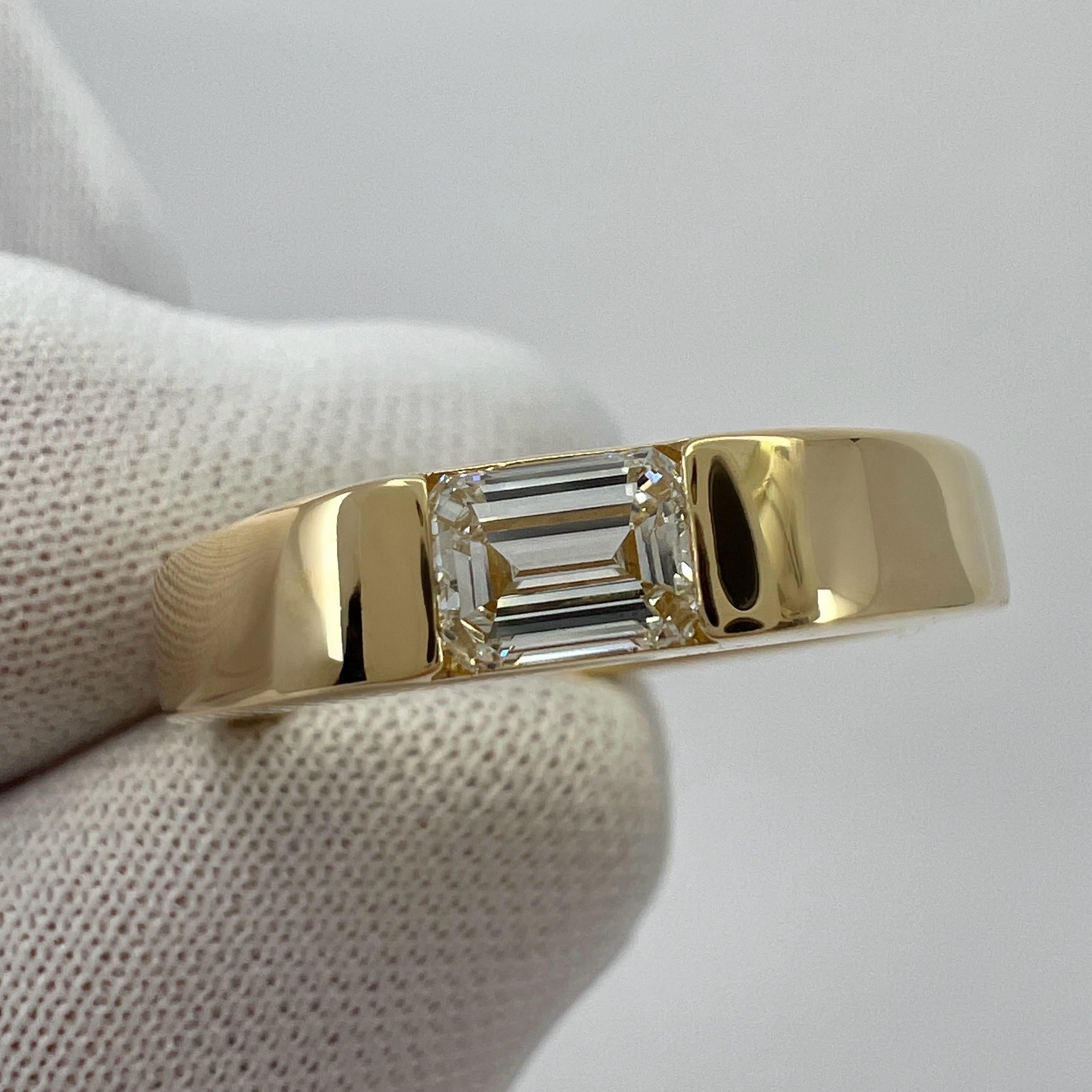 Siegelbandring, natürlicher weißer Diamant im Smaragdschliff 18k Gelbgold Solitär 7