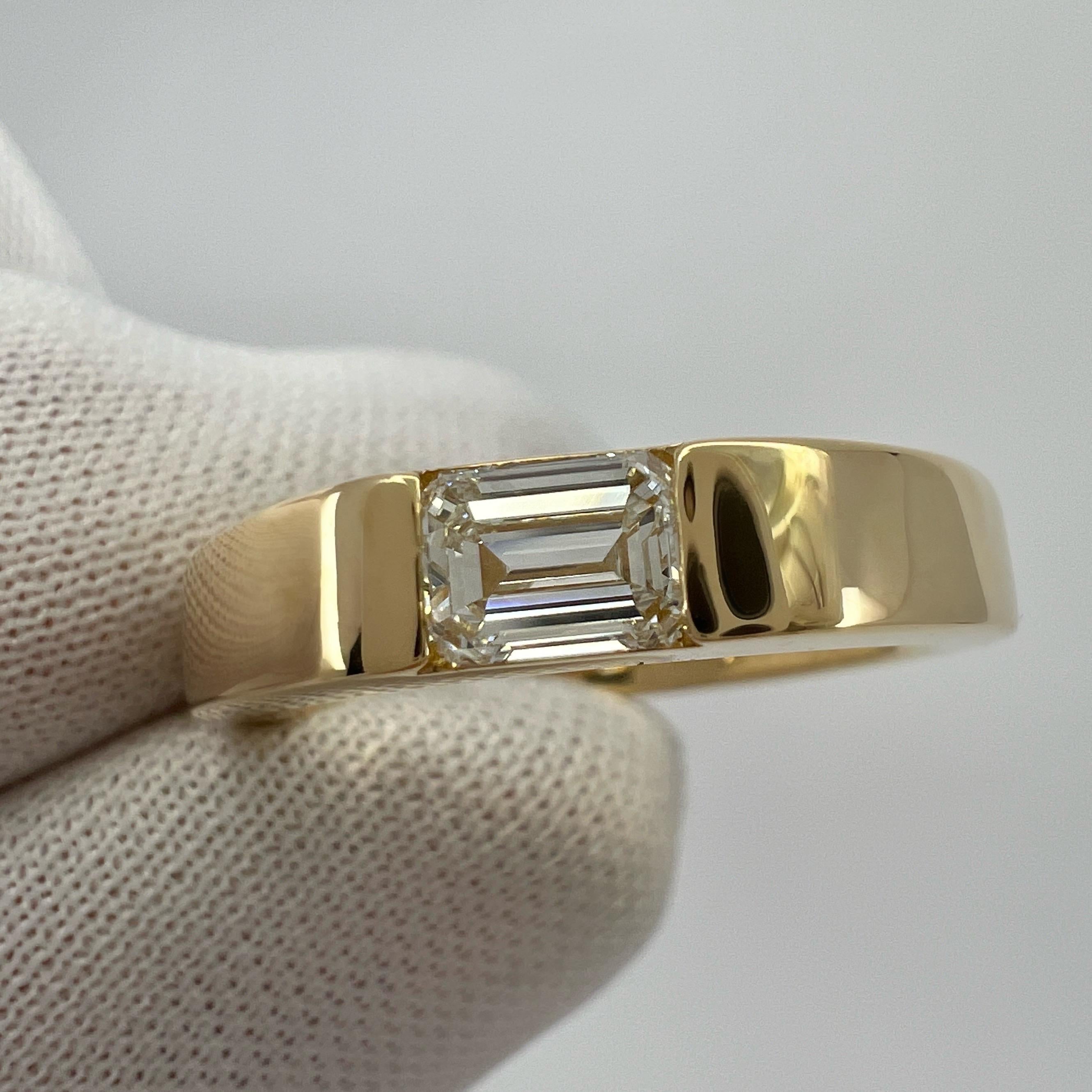 Siegelbandring, natürlicher weißer Diamant im Smaragdschliff 18k Gelbgold Solitär für Damen oder Herren