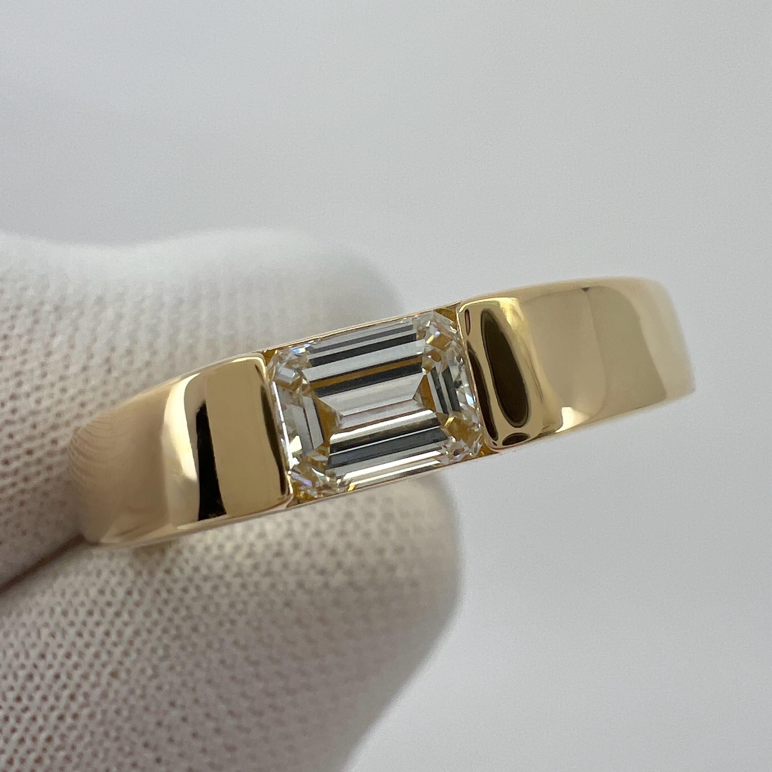 Siegelbandring, natürlicher weißer Diamant im Smaragdschliff 18k Gelbgold Solitär 1