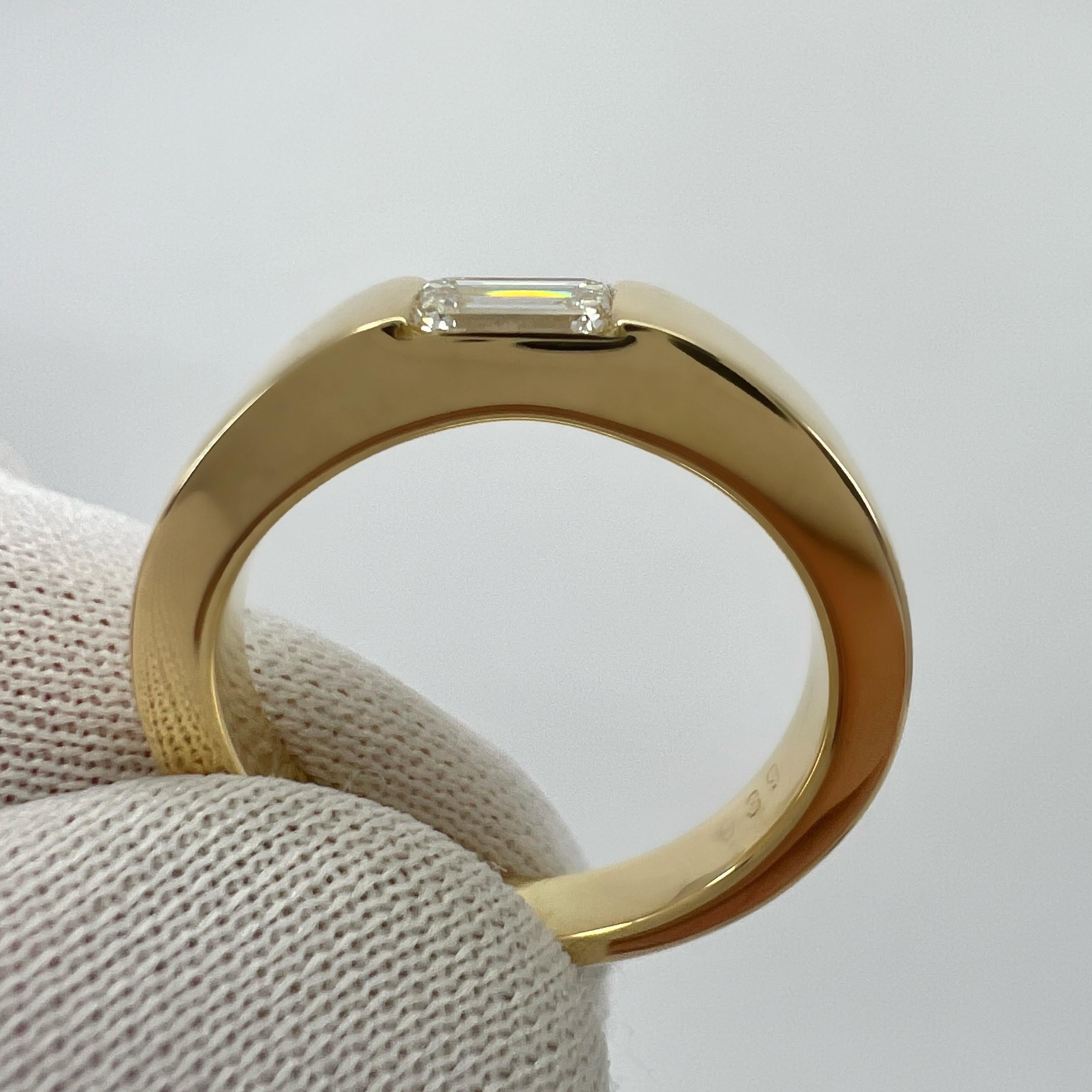 Siegelbandring, natürlicher weißer Diamant im Smaragdschliff 18k Gelbgold Solitär 2