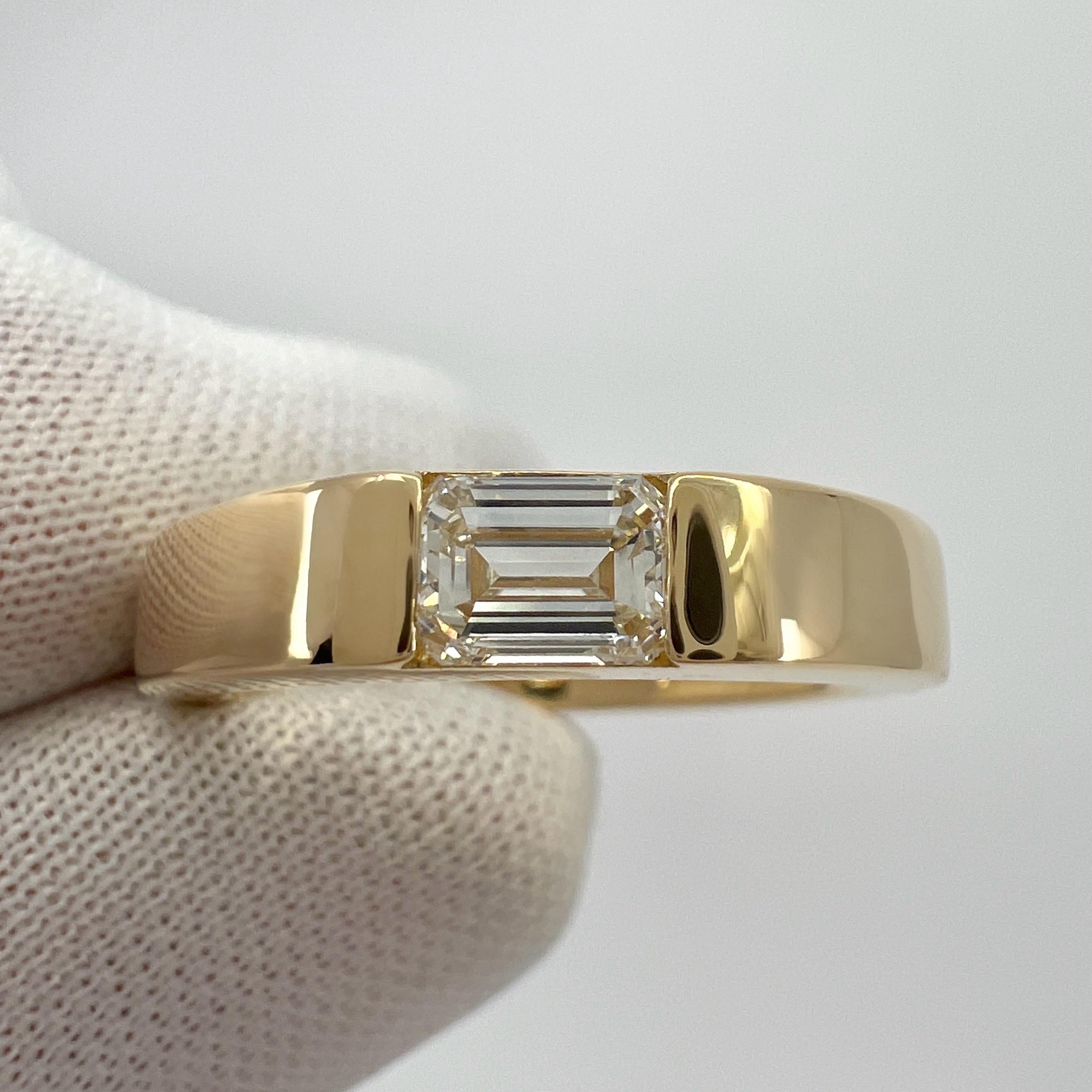 Siegelbandring, natürlicher weißer Diamant im Smaragdschliff 18k Gelbgold Solitär 3