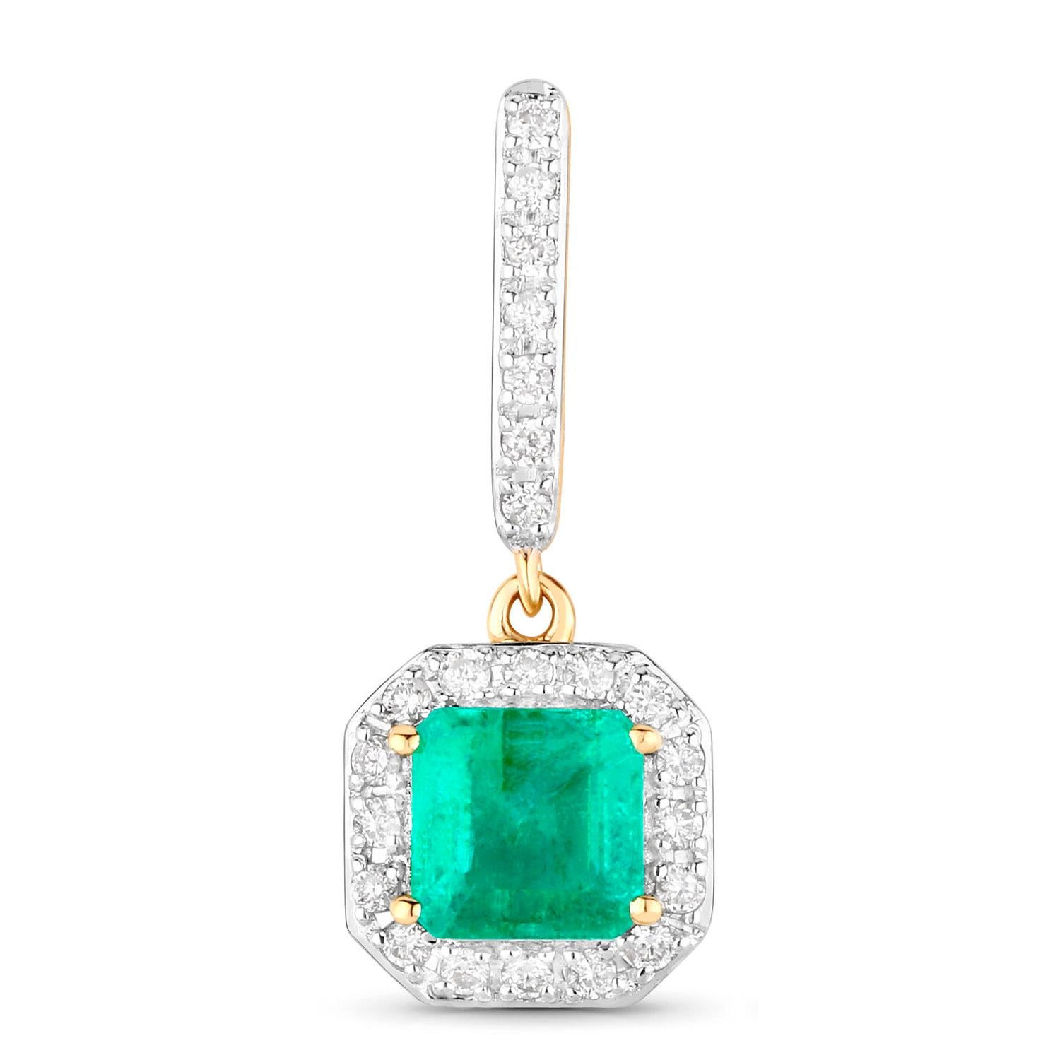 Natürlicher Smaragd-Ohrhänger mit Diamanten 2,10 Karat 14K Gelbgold (Zeitgenössisch) im Angebot