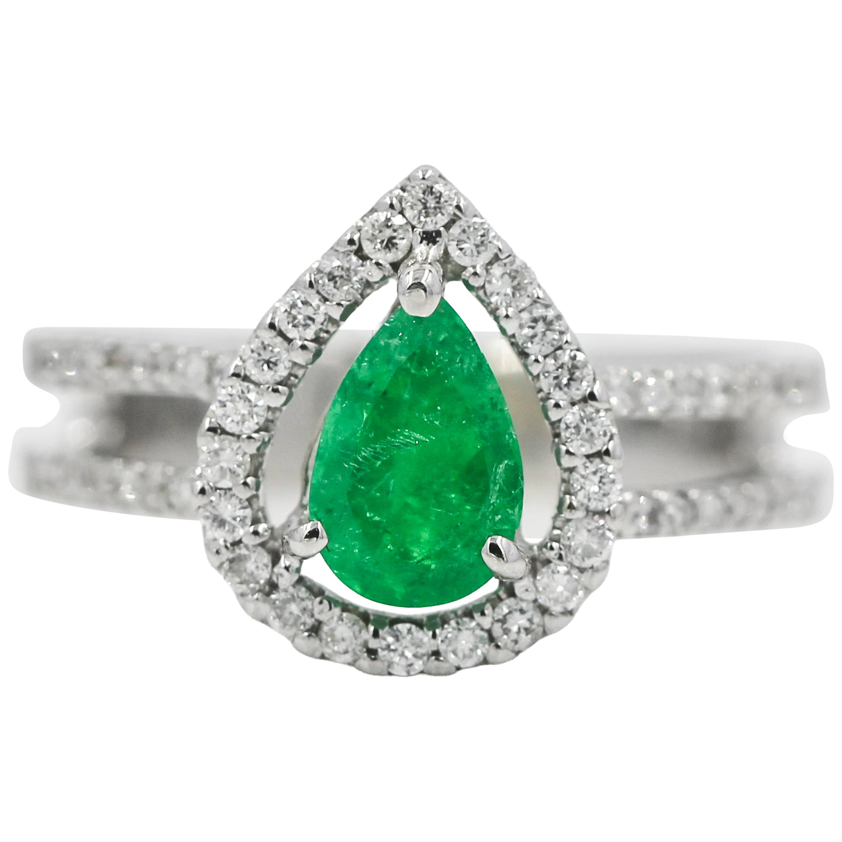 Natural Emerald Diamond 1.27 Carat 14 Karat White Gold Halo Engagement Ring