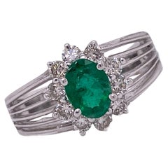 Natural Emerald Diamond 14 Karat White Gold Ring