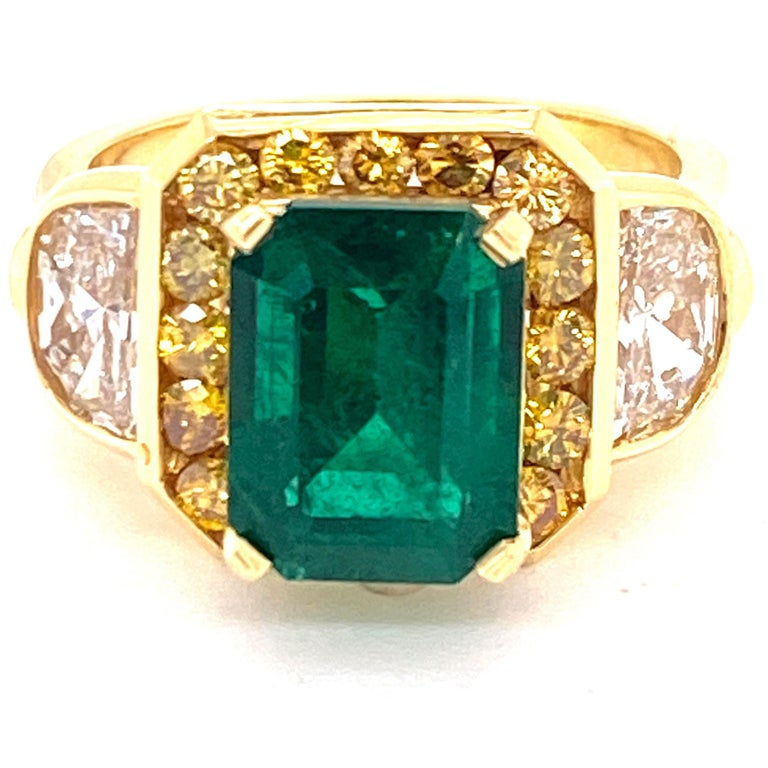 Natural Emerald Diamond 18 Karat Yellow Gold Ring AGL Certified For ...