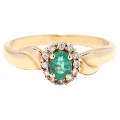Natural Emerald Diamond .45ctw Halo Ring, 18K Gold, Ring, May Birthstone