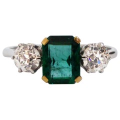 Antique Natural Emerald Diamond Art Deco Ring