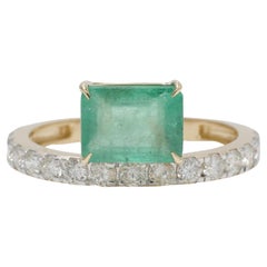 Natural Emerald Diamond Band Stacking Ring in 14k Solid Gold (Certified)