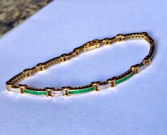 Natural Emerald Diamond Bracelet 18K Yellow Gold
