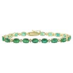 Natural Emerald Diamond Bracelet in 14 Karat Solid Yellow Gold 
