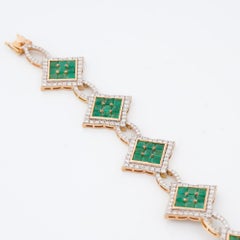 Natural Emerald & Diamond Bracelet in 14k Gold