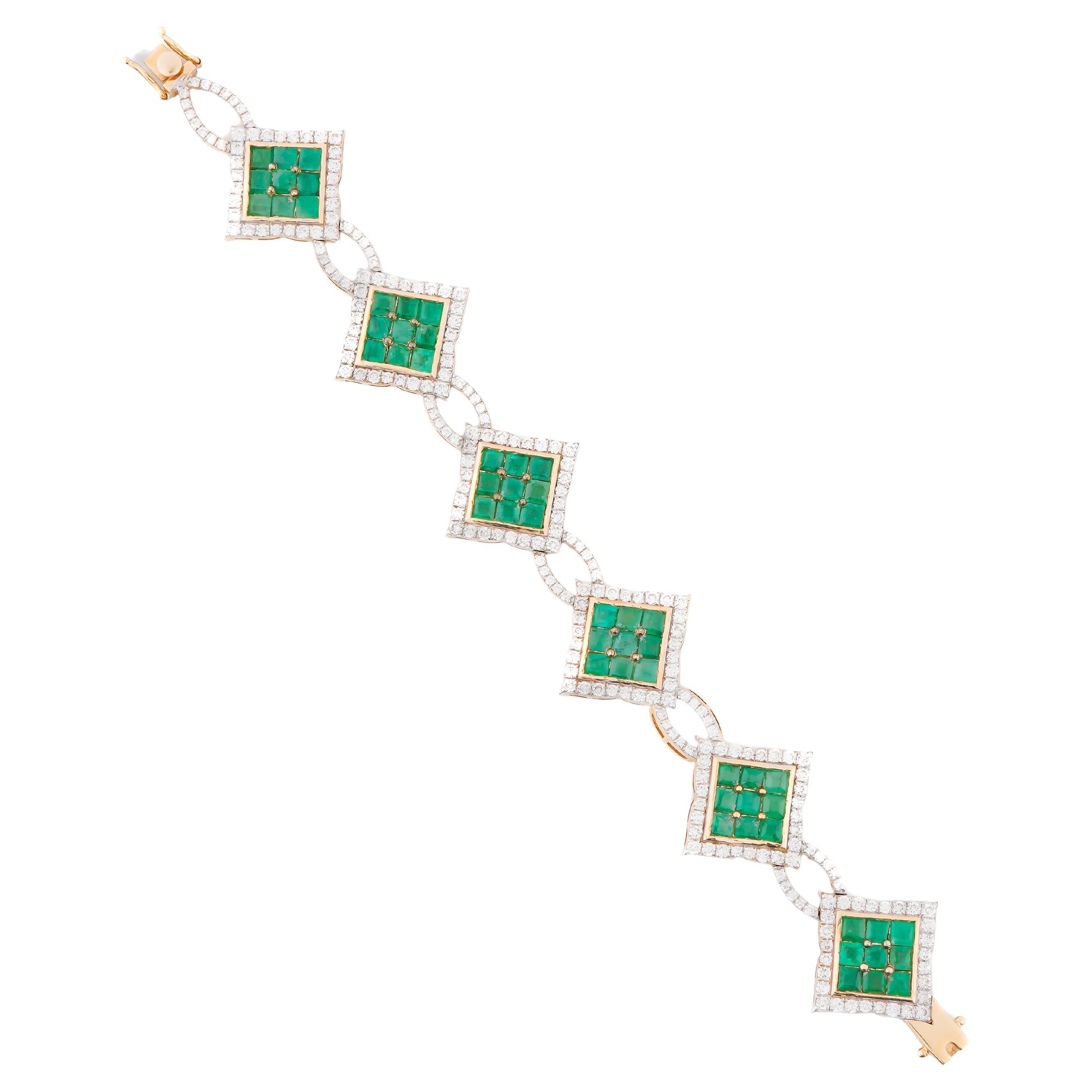 Bracciale con smeraldo naturale e diamanti in oro 14k