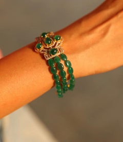 Natural Emerald & Diamond Bracelet in 18K Gold