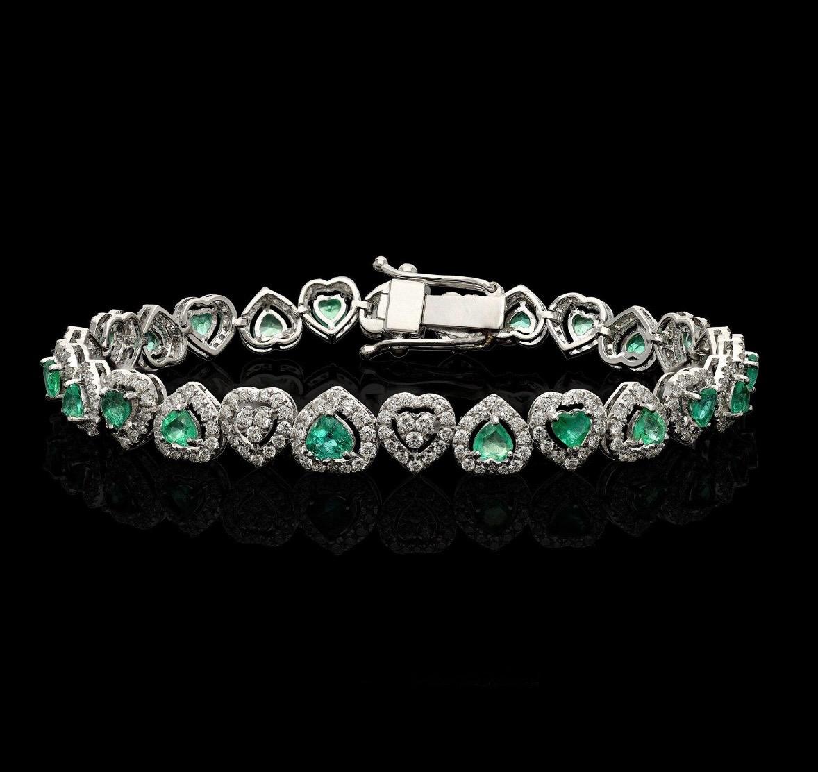 Pulsera de Diamantes Esmeralda Natural en Oro de 18k Corte esmeralda en venta