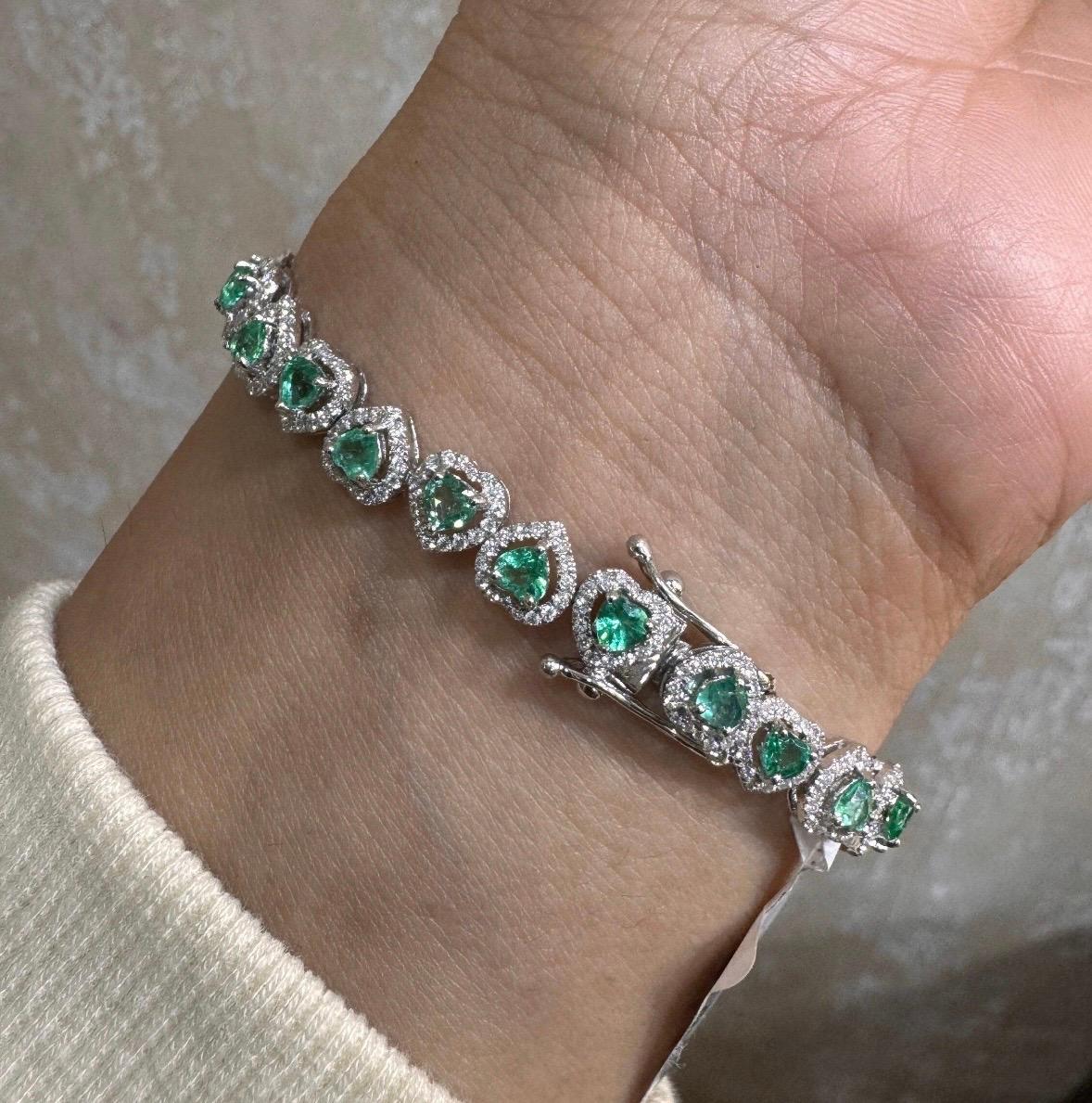 De las mujeres Pulsera de Diamantes Esmeralda Natural en Oro de 18k en venta