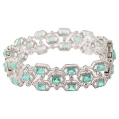 Natürliches Smaragd-Diamant-Armband aus 18 Karat Gold