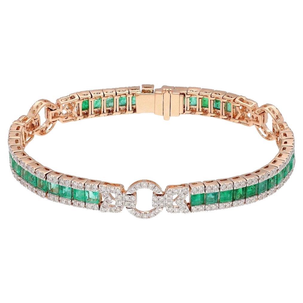 Natural Emerald & Diamond Bracelet in 18k Gold