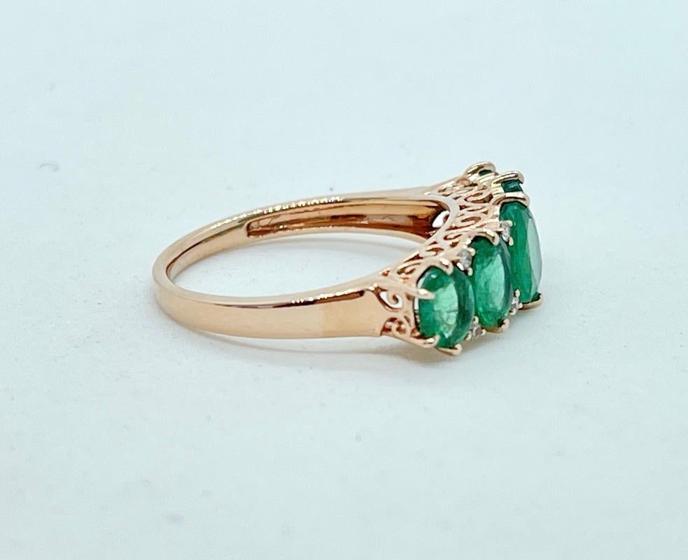 Natural Emerald Diamond Bridge Style Eternity Ring 14ct Rose Gold with Valuation For Sale 4