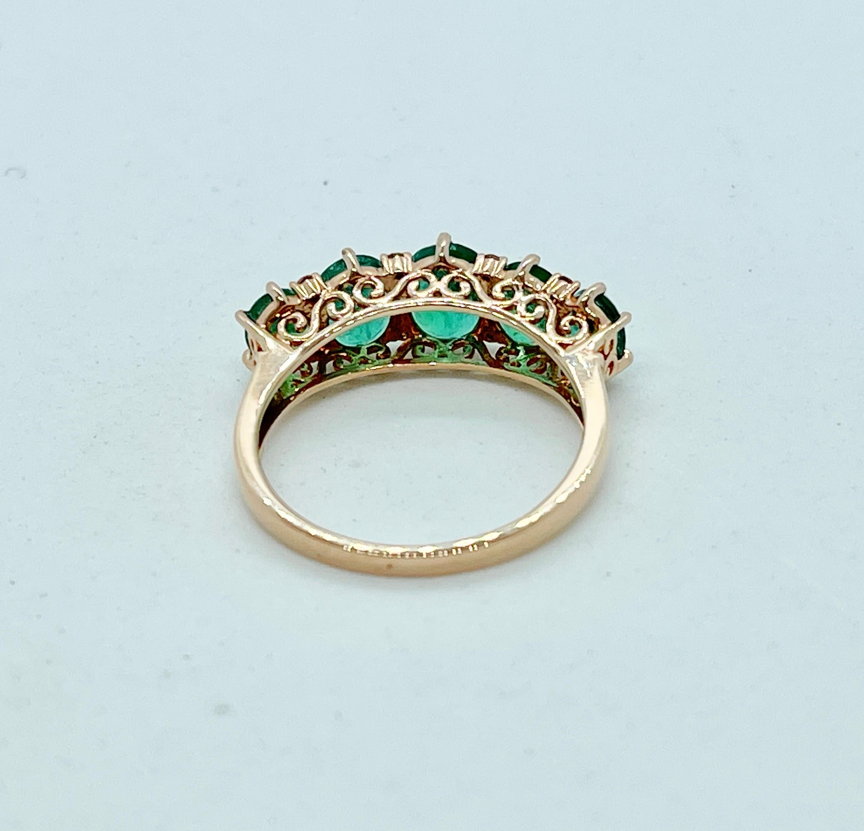 Natural Emerald Diamond Bridge Style Eternity Ring 14ct Rose Gold with Valuation For Sale 5