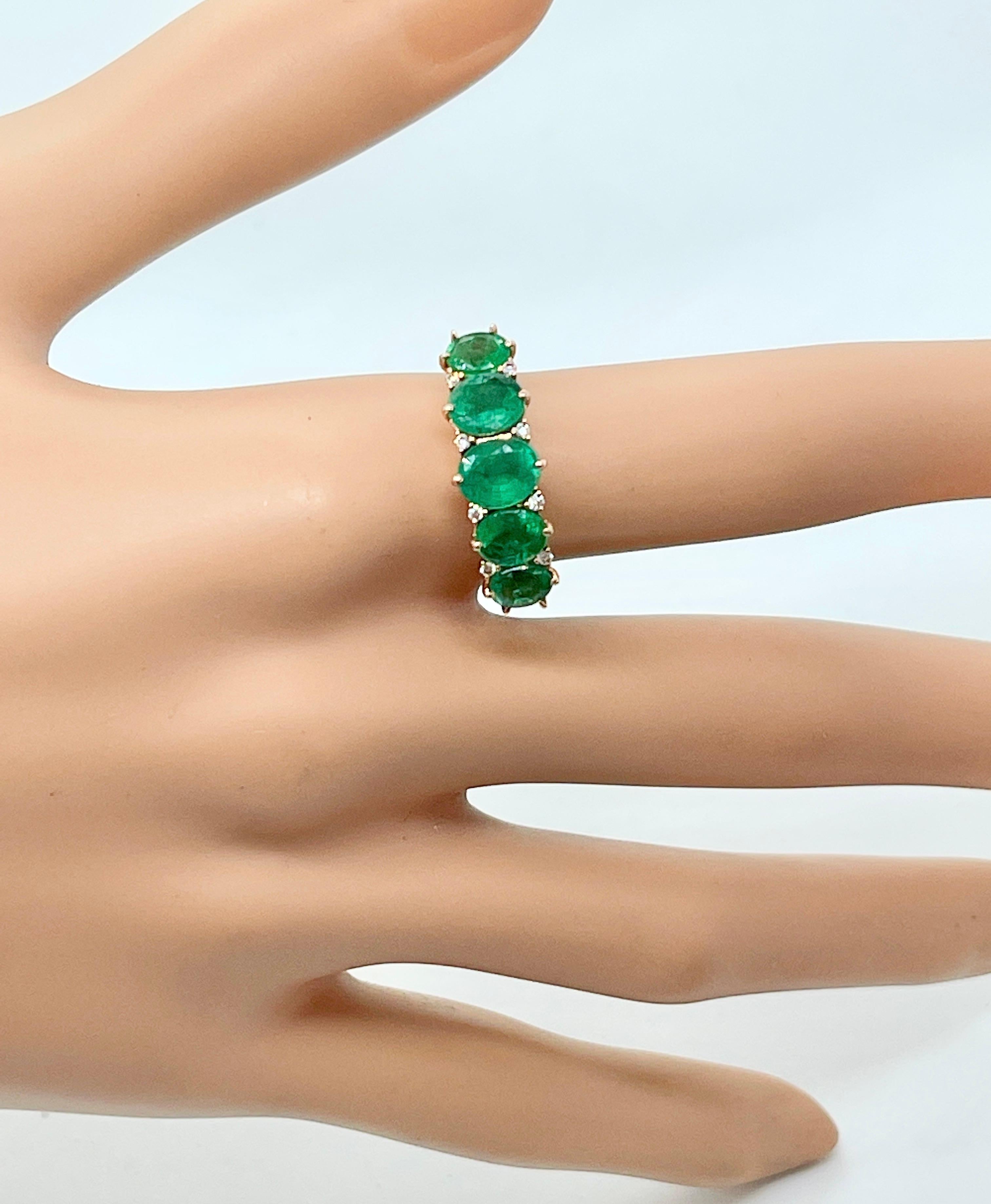 Natural Emerald Diamond Bridge Style Eternity Ring 14ct Rose Gold with Valuation For Sale 6