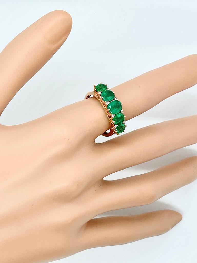 Natural Emerald Diamond Bridge Style Eternity Ring 14ct Rose Gold with Valuation For Sale 9